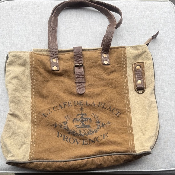 Myra Bag Handbags - Myra Tote Bag Brown Le Cafe De La Place Provence Cotton and Leather